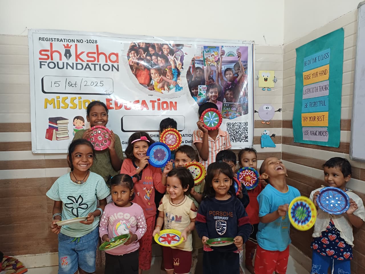 Children celebrating with colourful Diwali artwork